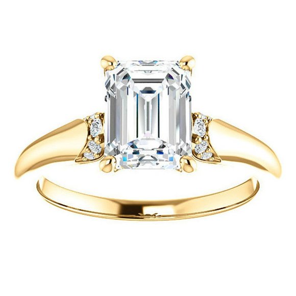 3.5Carat -10x8mm Emerald Moissanite Accented Engagement Ring - Picture 9 of 15